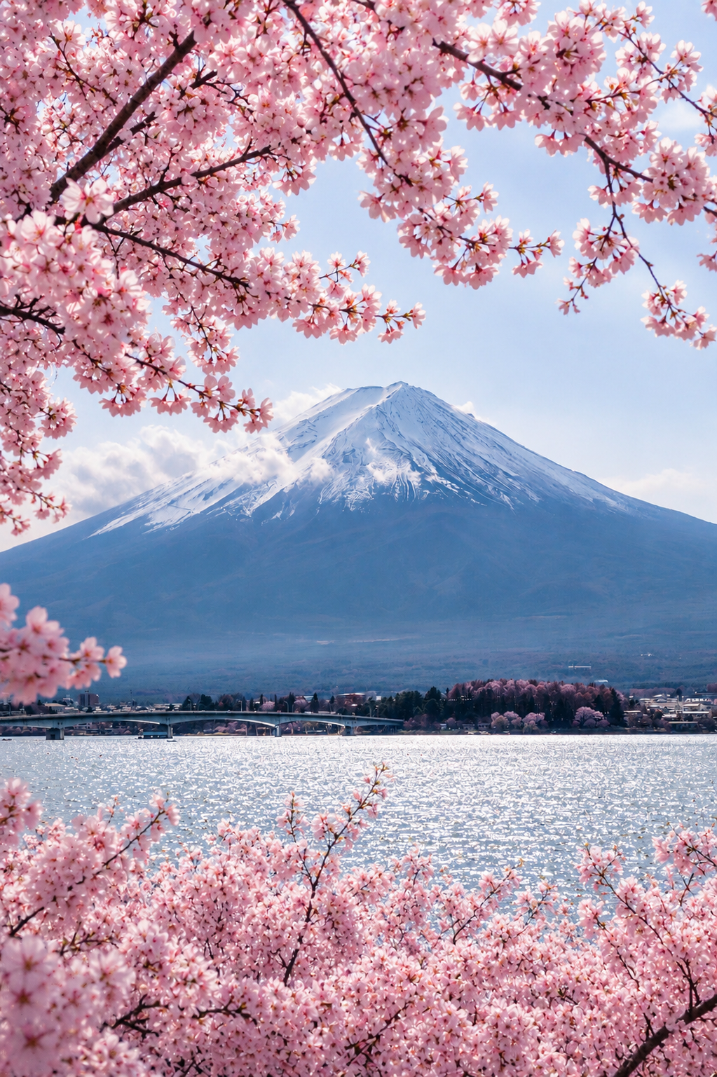Vista del Monte Fuji rodeado de cerezos en flor, un destino incluido en tus viajes a japón con la mejor agencia para viajar a Japón. Consulta por nuestro paquete viaje japón y paquetes turísticos a seul corea.